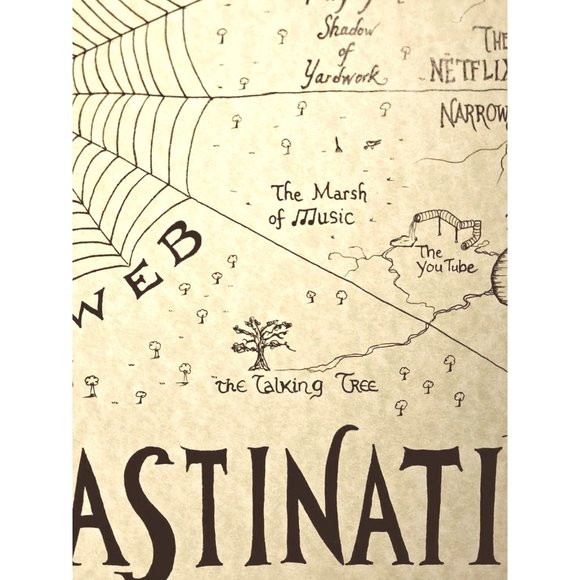 Whimsical Hand-Drawn 'Map of Procrastination' Art Work | NEW - Picture 8 of 12